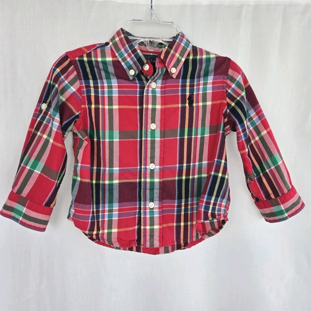 Polo Ralph Lauren Baby Boys Plaid Long Sleeve Button-Up Shirt Size 12M Cotton